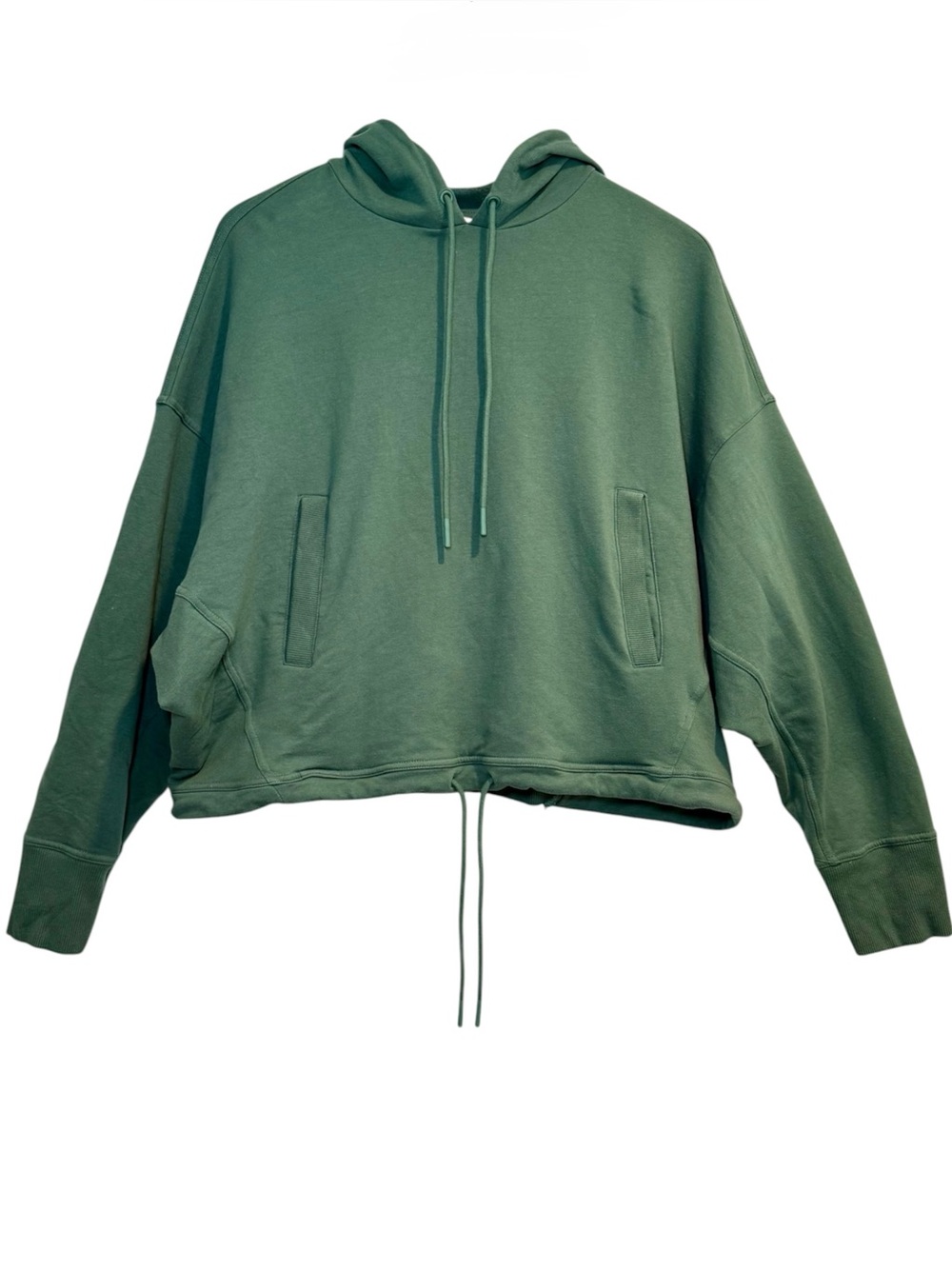 FLX Cropped Hoodie Large Green Boxy Pullover with Pockets Athleisure